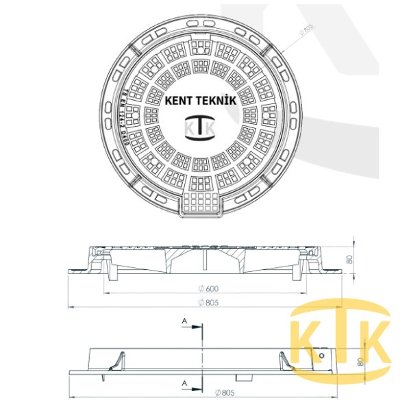 Döküm Rögar Kapağı Takımı Ø600 mm 100° (DKT.600-B2)
