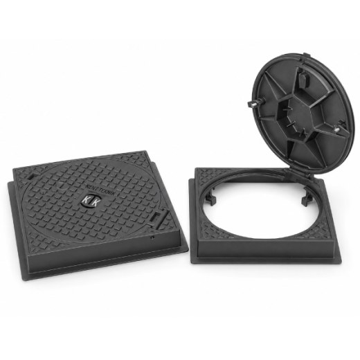 Döküm Rögar Kapağı Ø600 mm (kare çerçeve) B125 | DKT-600-B4 - Kent Kompozit Döküm Rögar Kapağı