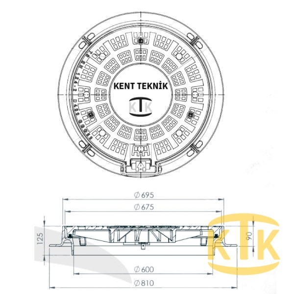 Döküm Rögar Kapağı Takımı Ø600 mm 180° Yuvarlak (DKT.600-C)