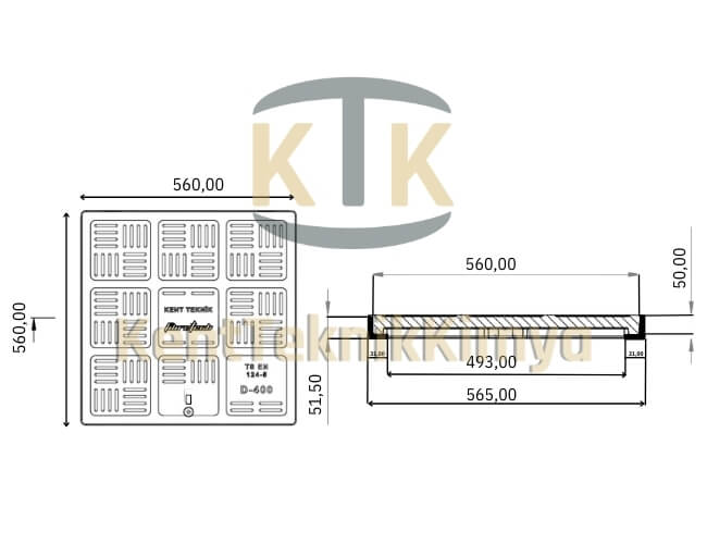 Kompozit Kare Rögar Kapağı Takımı 560x560 mm - Kent Teknik Kimya