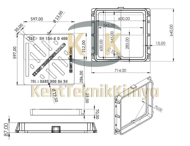 Kompozit Yağmur Suyu Izgara Takımı 600x600 mm - Kent Teknik Kimya